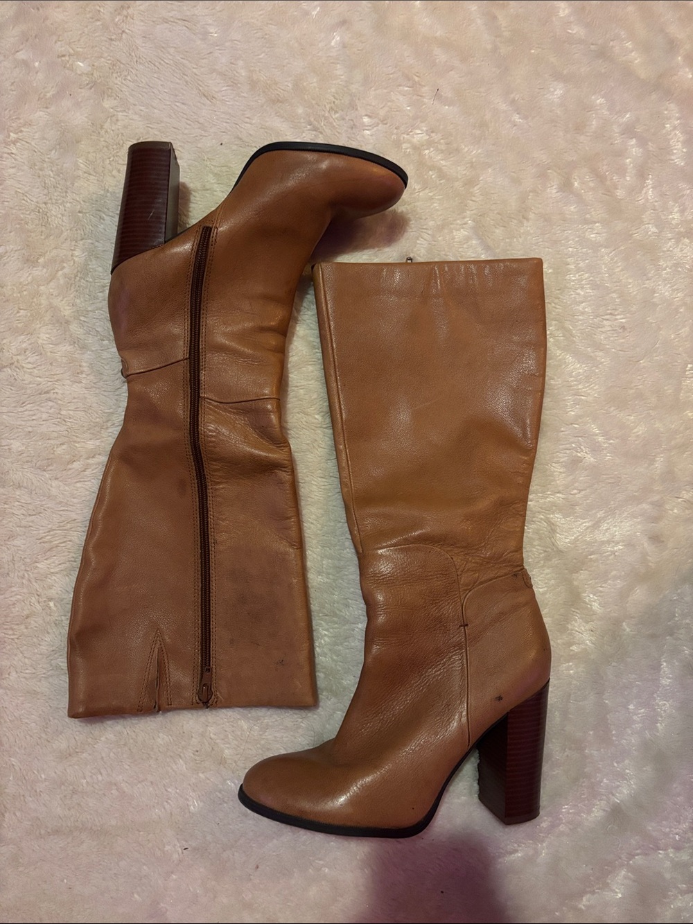 liz & co. Tan Leather Knee-High Block Heel Boots